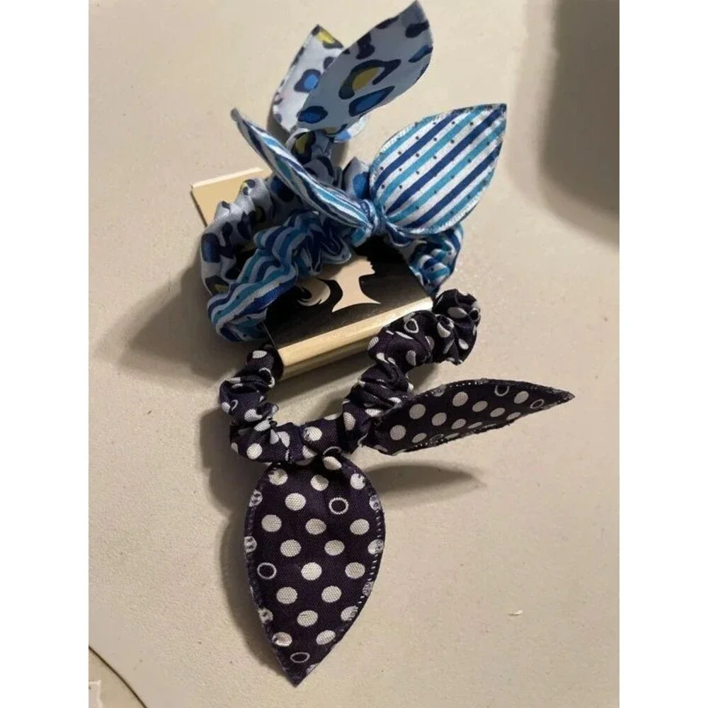 3pc Hair Scrunchies Bows Blue Black   Girls Teens